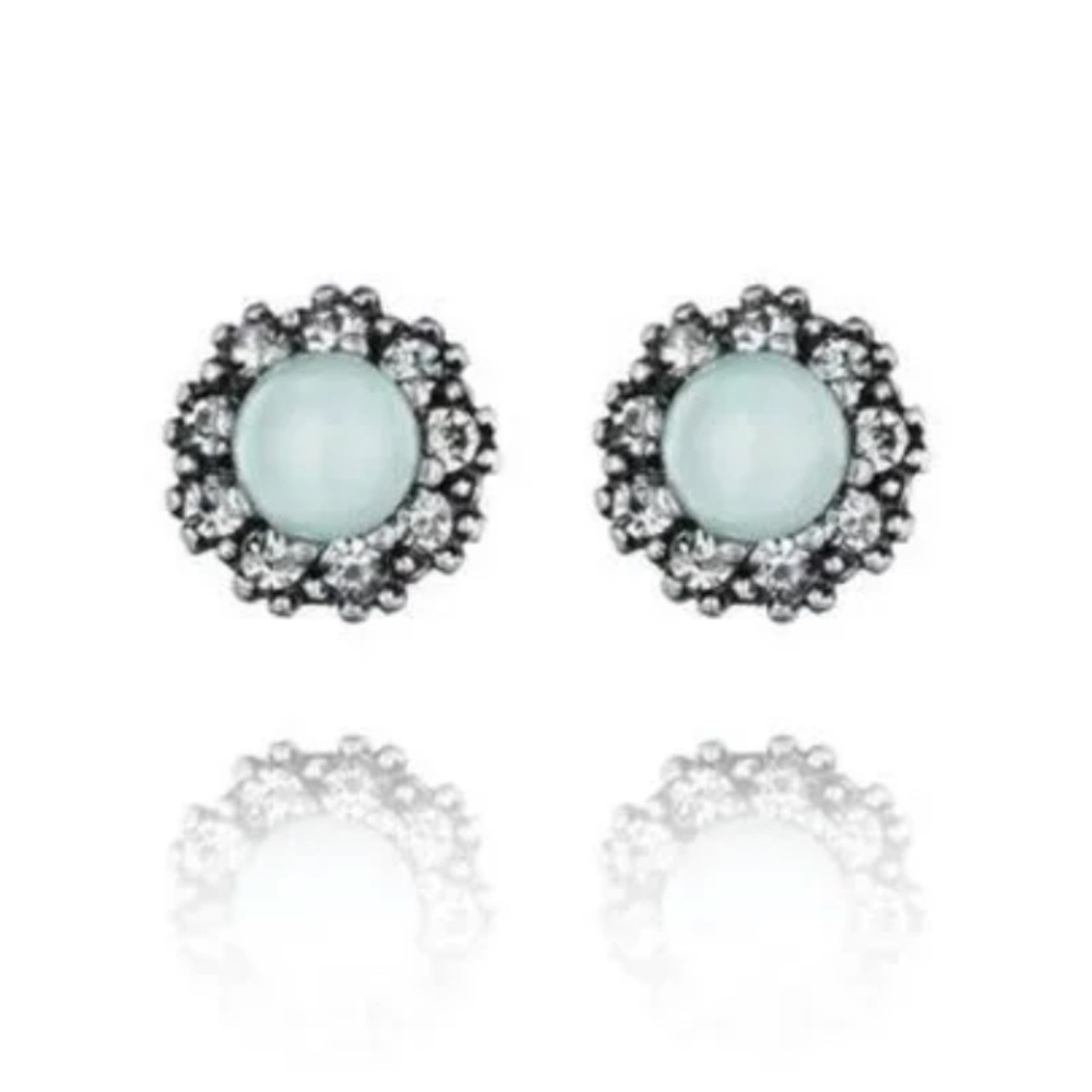 Chloe + Isabel Beau Monde Stud Earrings with Light Aqua Cabochons & Pave Crystal